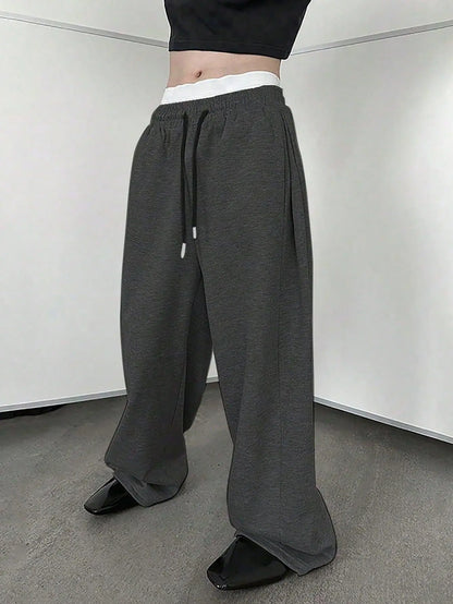 2025 men's wide leg sweatpants, European and American men's and women's sweatpants, waist drawstring straight leg loose casual s