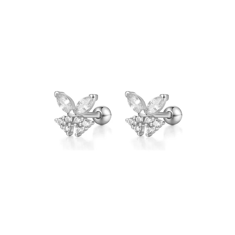 925 Sterling Silver Fashion Love Butterfly Romantic Star Crown Screw Stud Earrings for Women Ear Bone Piercing Jewelry