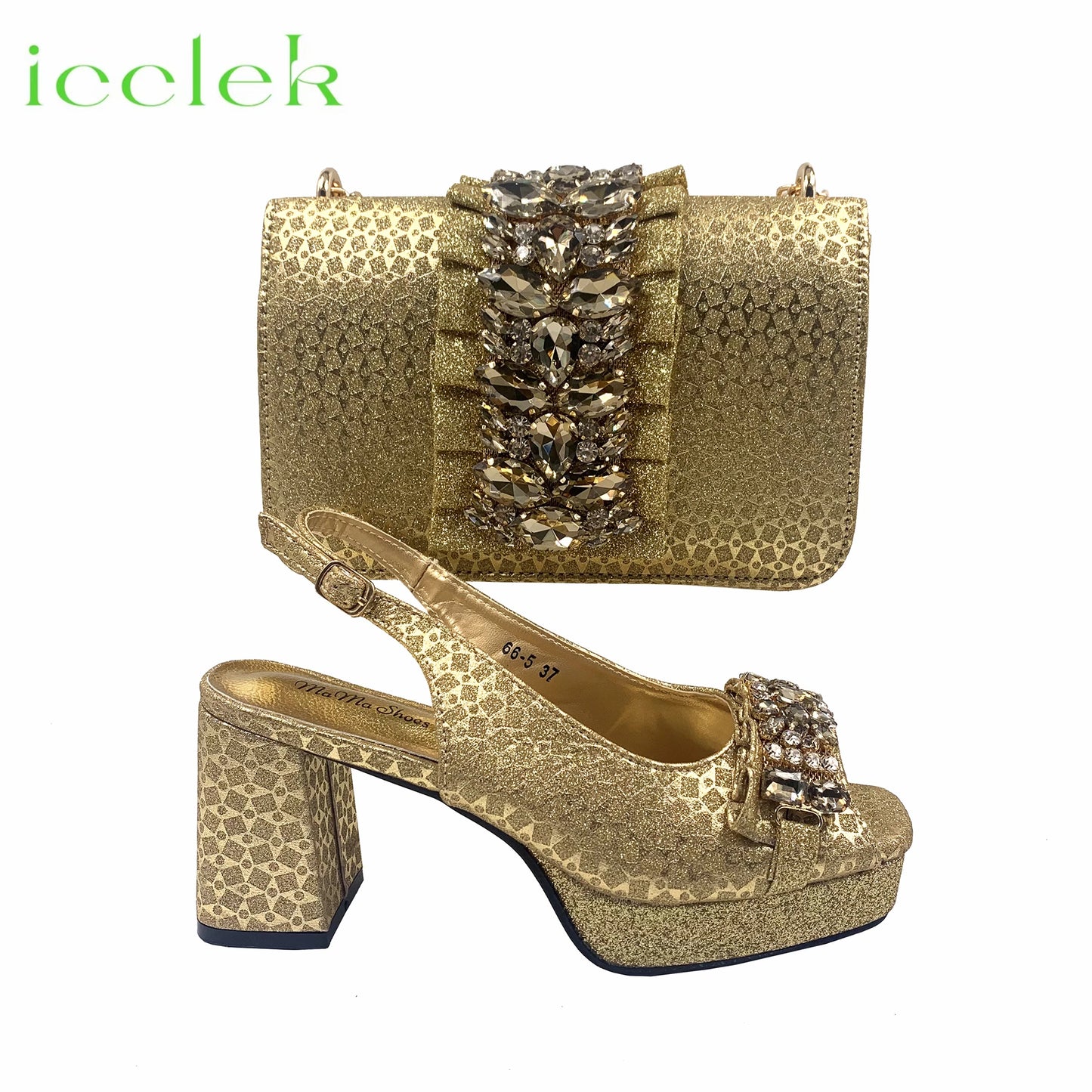 Champagne Spot goods INS Elegant Women Shoes and Bag Set Decoration Rhinestones Women High Heels Sandals Wedding Party