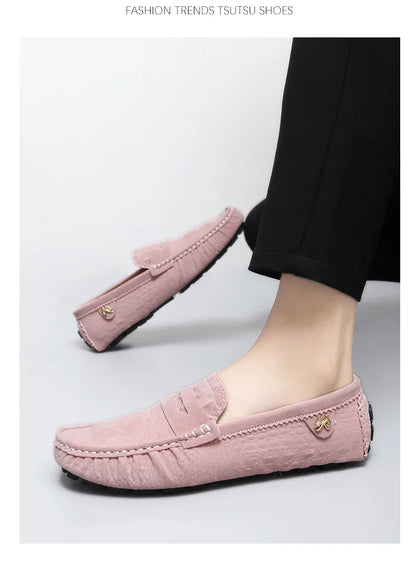 2025 Novos Sapatos Gorro Feitos à Mão Masculinos de Luxo Leve Estampa Crocodilo Tendência Mais Fácil de Combinar Slip-On Loafers Preguiçosos Sapatos da Moda para Dirigir Masculinos e Femininos