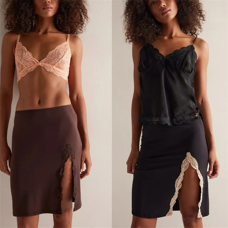 Elegant Satin Embroidery Pencil Skirts Summer Sexy High Waist Split Mini Skirts For Women Fashion Slim Skirt Female