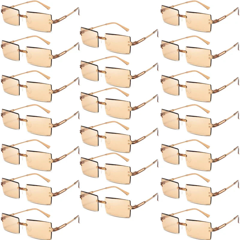 20 Pcs Per Set Rimless Rectangle Sunglasses Fashion Gradient Ocean Lenses Shades Ins Trendy Beach Vacation Sun Glasses