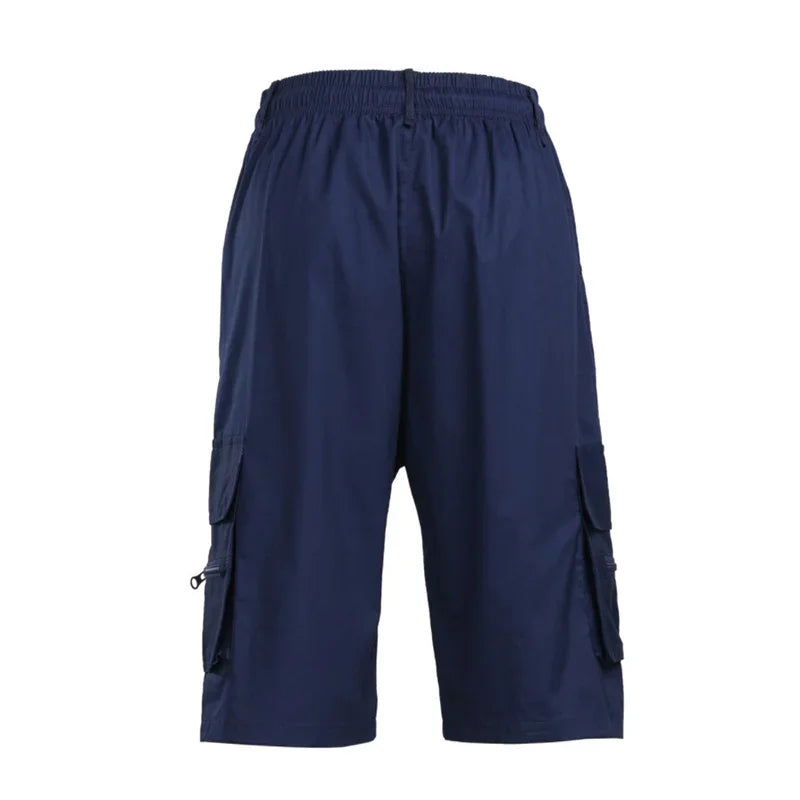 Outdoor Cargo Shorts Male Overalls Elastic Waist Cycling Shorts Multi-pockets Loose