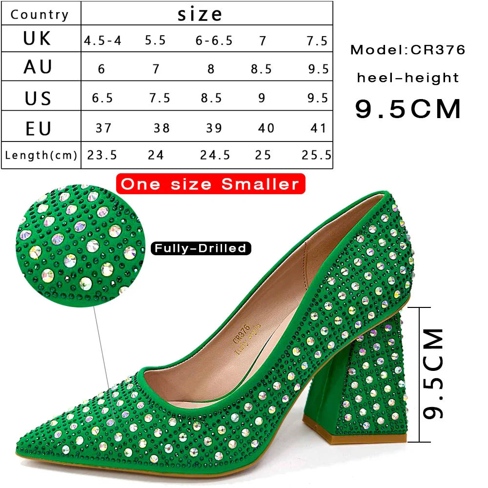 Nigerian Heel Party for Women Yellow Shoes and Bag Set Rhinestone Handbag Italian Design Wedding
