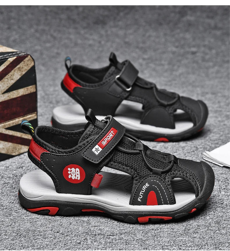 New Style Summer Beach Water Children Sandals Fashion Shoes Outdoor Non-slip Soft Bottom Shading Leather Boys Comfortable