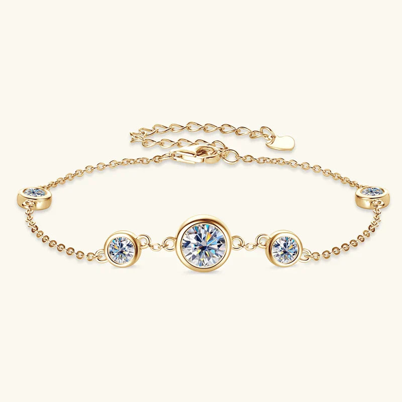 2024 New 18k Gold Plated Bracelet 925 Silver Chain 2mm D Color Bezel Moissanite Bracelets Fashion Women's Jewelry Gifts