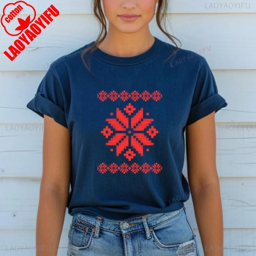 Shirt Ornament Print Shirt Ukraine Shirt Ukrainian T-shirt Gift for Women High Quality Cotton Tops Creativity Style