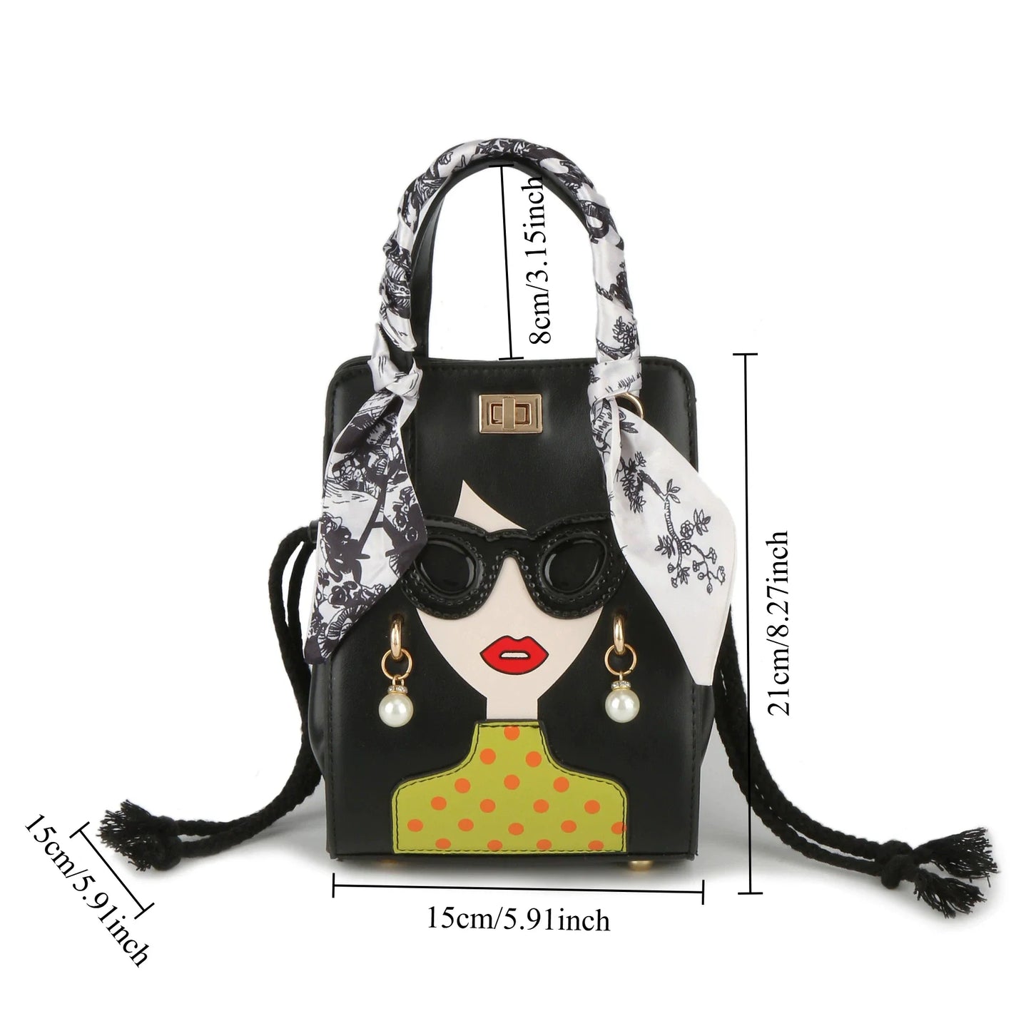 Cartoon Girl Handbag High Quality PU Leather Shoulder Bag for Women Pearl Crossbody Bag Designer Messenger Bag Female Satchel