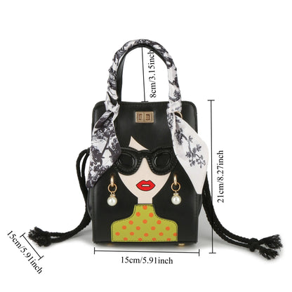 Cartoon Girl Handbag High Quality PU Leather Shoulder Bag for Women Pearl Crossbody Bag Designer Messenger Bag Female Satchel