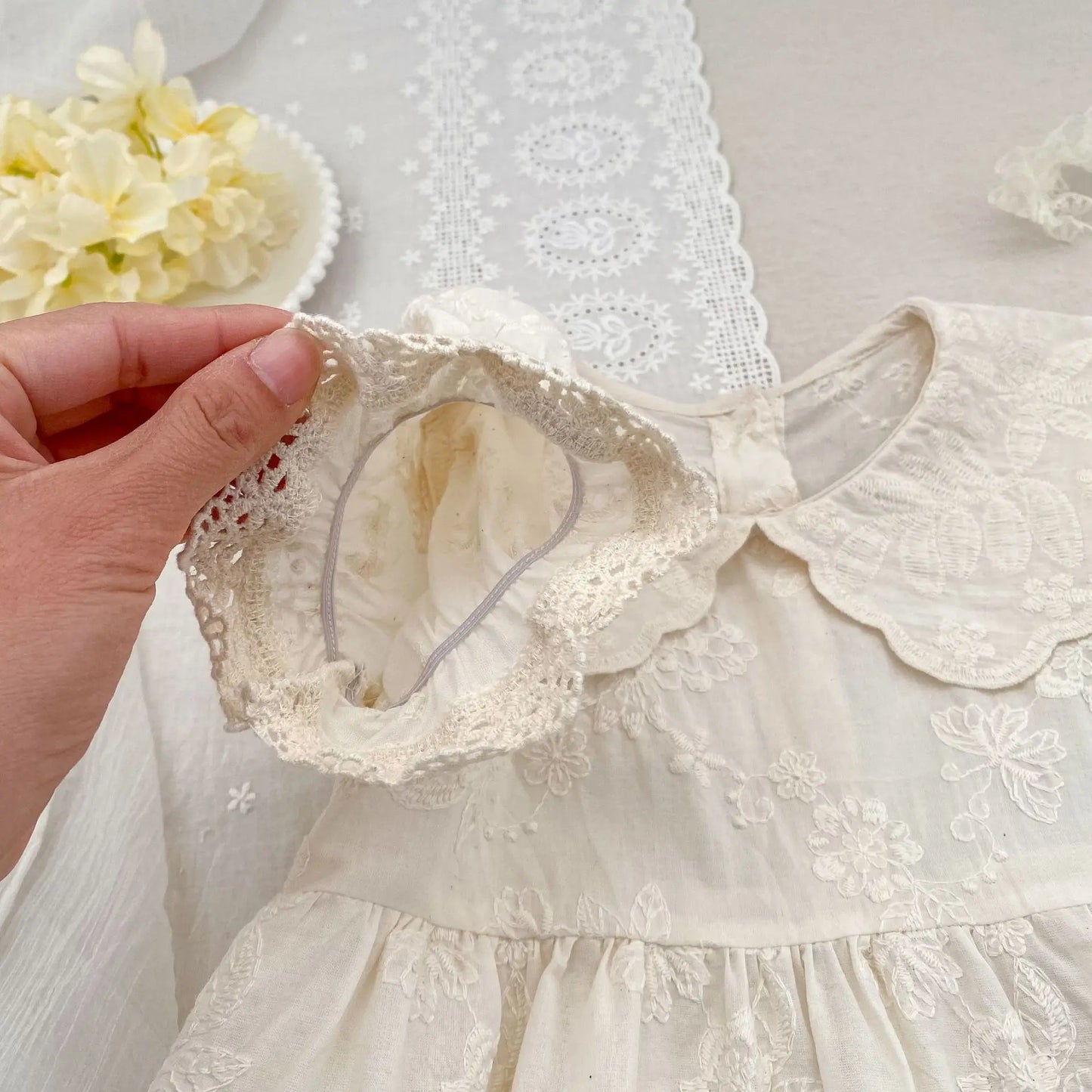 2026 Summer New Pure Cotton Embroidered Floral Short Sleeved Girl's Dress 2-6Yrs Versatile Adorable Korean Style Dress