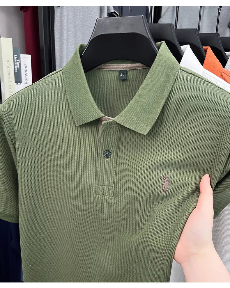 100% pure cotton high-end brand men's short sleeve polo shirt comfort lightweight summer casual T-shirt youthful fashionable top
