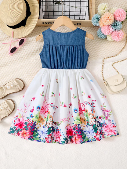 New Summer Children Dresses With Bow Print Casual Dress Outdoor Carnival Birthday Party Girl Clothes Cute Girl Skirt 2-10Y
