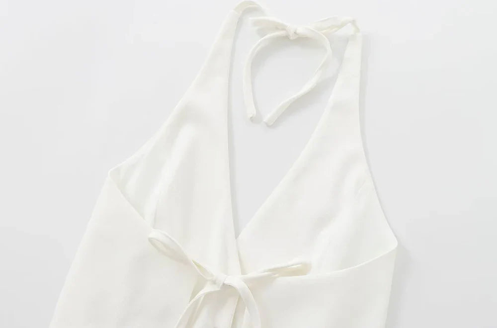 Front Button Tank Tops for Women, Tied Halter Neck, Backless, Female Camis, Sexy Fashion