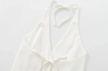 Front Button Tank Tops for Women, Tied Halter Neck, Backless, Female Camis, Sexy Fashion