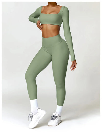 Summer 2PCS Yoga Suit Sports Set Women Quick-Dry Gym Set Women Tracksuit Running Workout Long Sleeve Sports Shirt Yoga Clothing