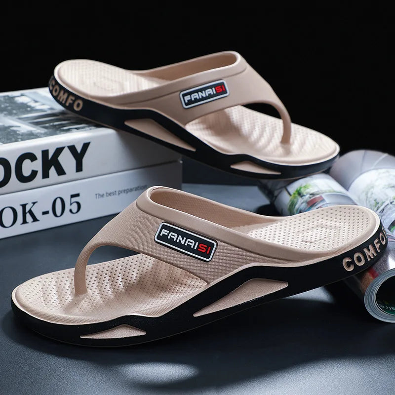 2025 New summer men's sports outdoor fashion trend flip-flops PVC soft bottom home leisure comfortable beach sandals slippers