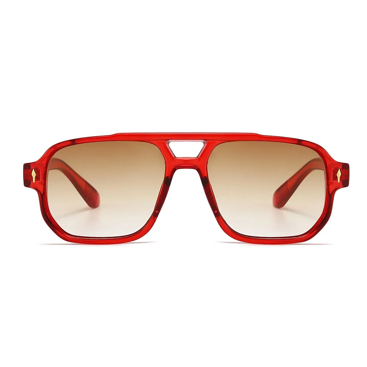 Vintage Double Bridges Men Square Sunglasses Fashion Green Ocean Lens UV400 Eyewear Women Trending Rivets Sun Glasses