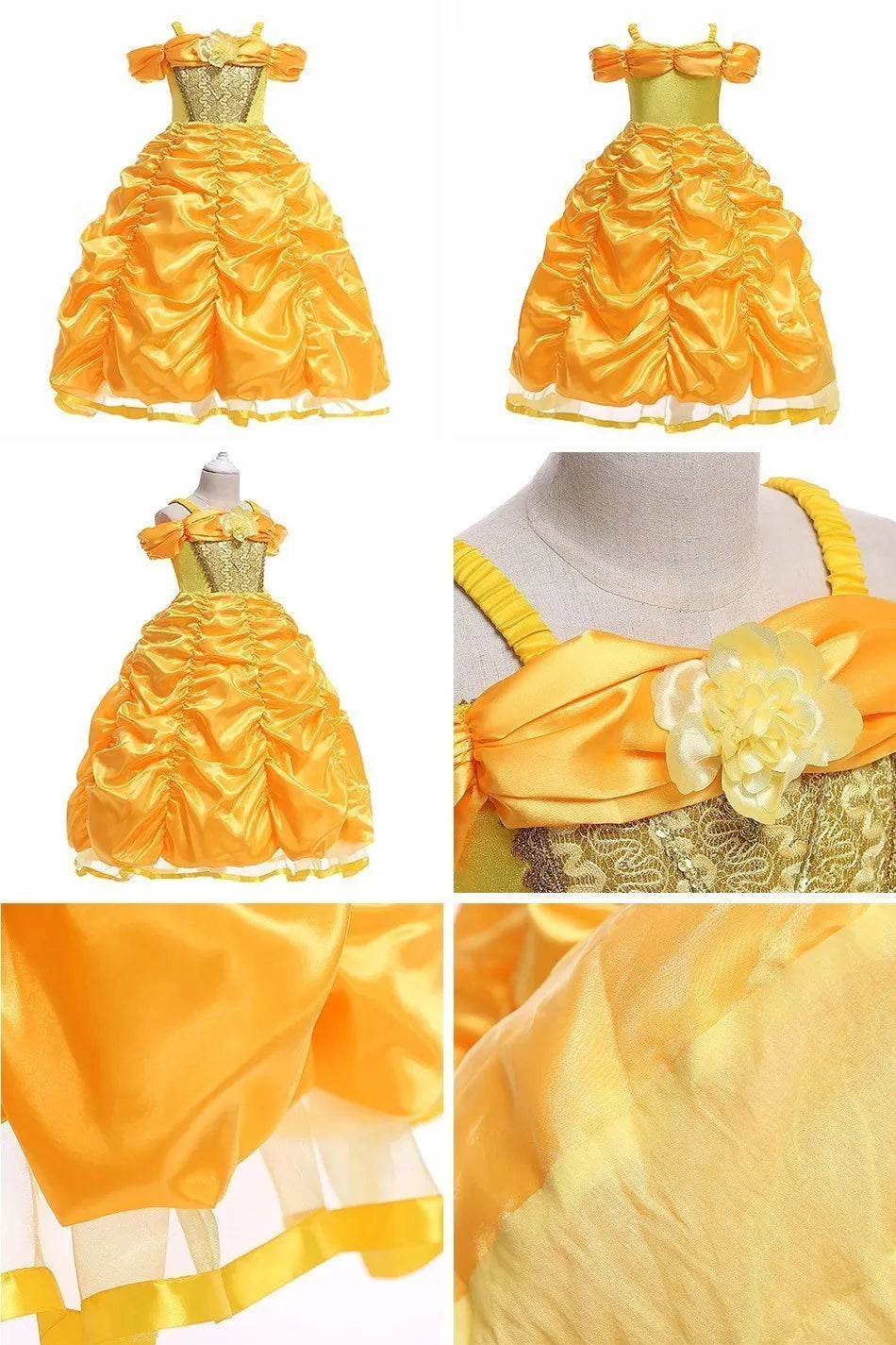 Girl Princess Dress Beauty And Beast Cosplay Costume Belle Praty Yellow Luxury Wedding Ball Gown Kid Carvinal Fancy Clothes