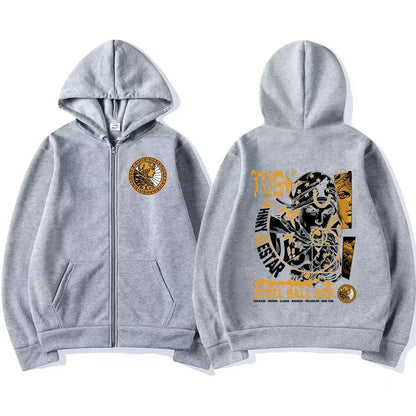 Anime Jojo Bizarre Adventure Zipper Hoodies Johnny Joestar STEEL BALL RUN Manga Zip Up Sweatshirts Men Fashion Pullovers Coats