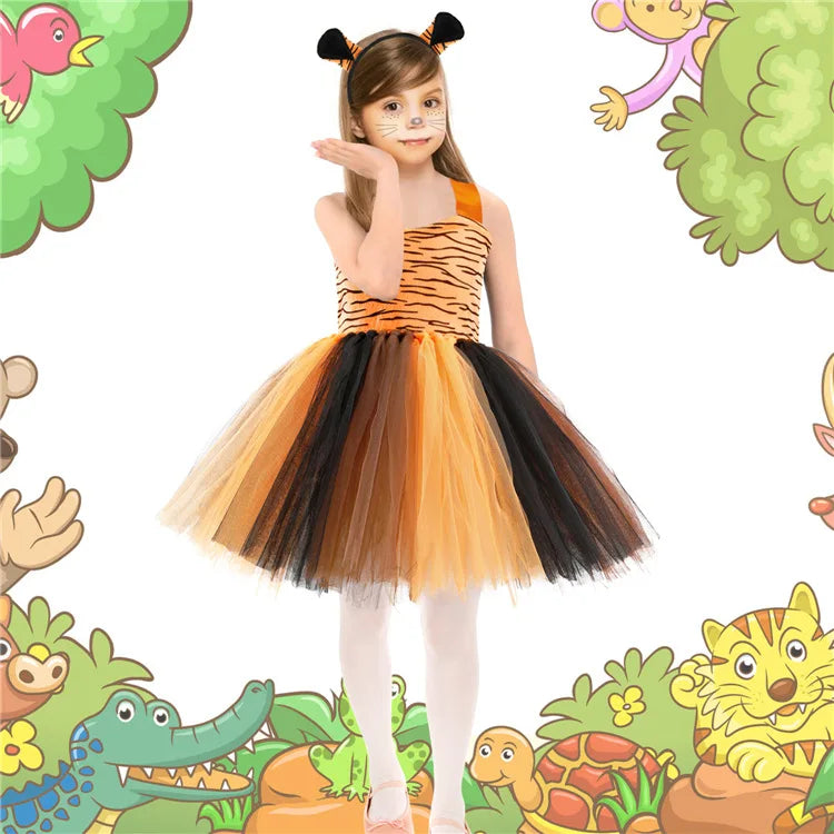 Novo Conjunto de Saia de Tule Roupa Infantil Cos Animal Alce Roupa de Halloween Vestido de Gatinho de Malha para Meninas Vestido para Apresentação Escolar