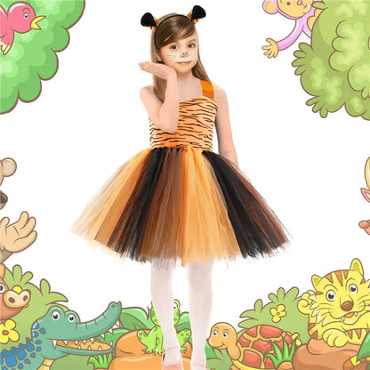 Novo Conjunto de Saia de Tule Roupa Infantil Cos Animal Alce Roupa de Halloween Vestido de Gatinho de Malha para Meninas Vestido para Apresentação Escolar