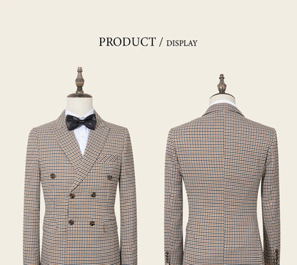 Fashionable Plaid suit High-end Brand Business Slim Fit Casual Party Dress Male Groom Wedding Blazers Double Breasted