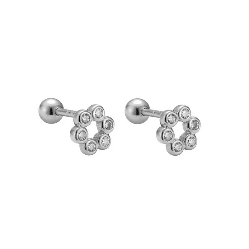 925 Sterling Silver Fashion Simple Golden Flower Beads Small Stud Earrings for Women Teen Piercing Jewelry Accessories