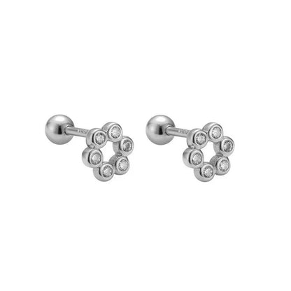 925 Sterling Silver Fashion Simple Golden Flower Beads Small Stud Earrings for Women Teen Piercing Jewelry Accessories