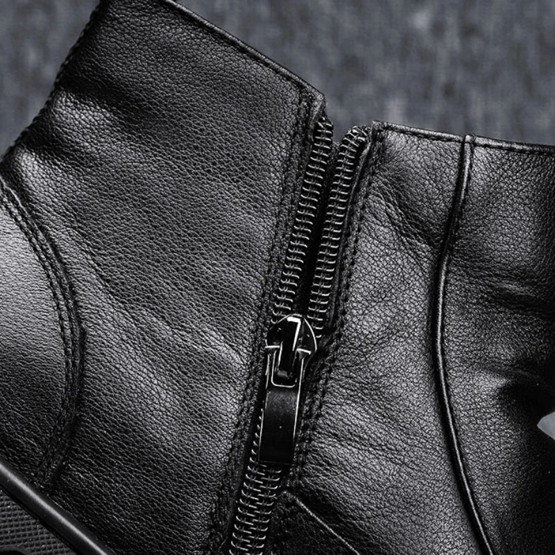 Winter Quality High Top Mens Leather Boots Zip Fashion Plush Warm Men Ankle Boots Soft Sole Male Casual Boots Platform Work Boot