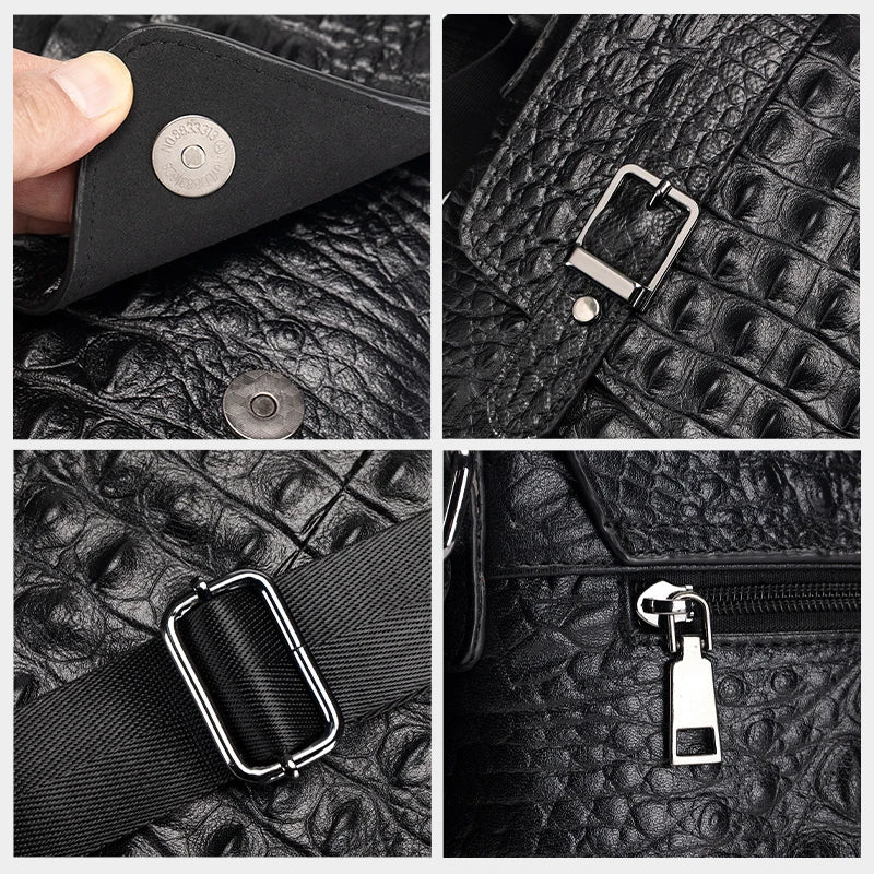 Genuine Leather Men's Crocodile Pattern Shoulder Bag Fashion Men Messenger Chest Bag Vintage Crossbody Travel Bag