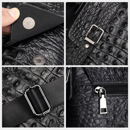 Genuine Leather Men's Crocodile Pattern Shoulder Bag Fashion Men Messenger Chest Bag Vintage Crossbody Travel Bag