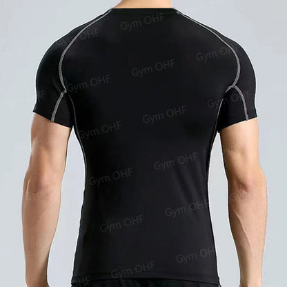 Funny Face 2 in 1 Shorts T Shirt Suits Men's Fitness Breathable Second Skin Compression Shirts Sets Gym Double Deck Shorts