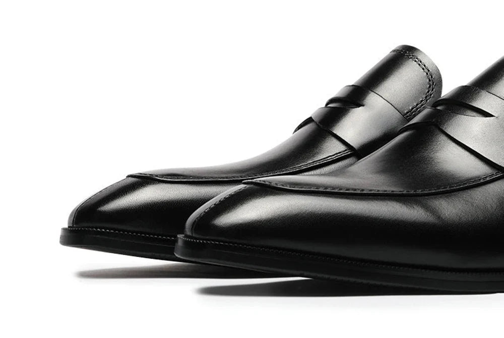 Mens Penny Loafers Elegant Wedding Party Full Grain Leather Casual Dress Shoes Brown Black Business Formal Shoes Moccasins