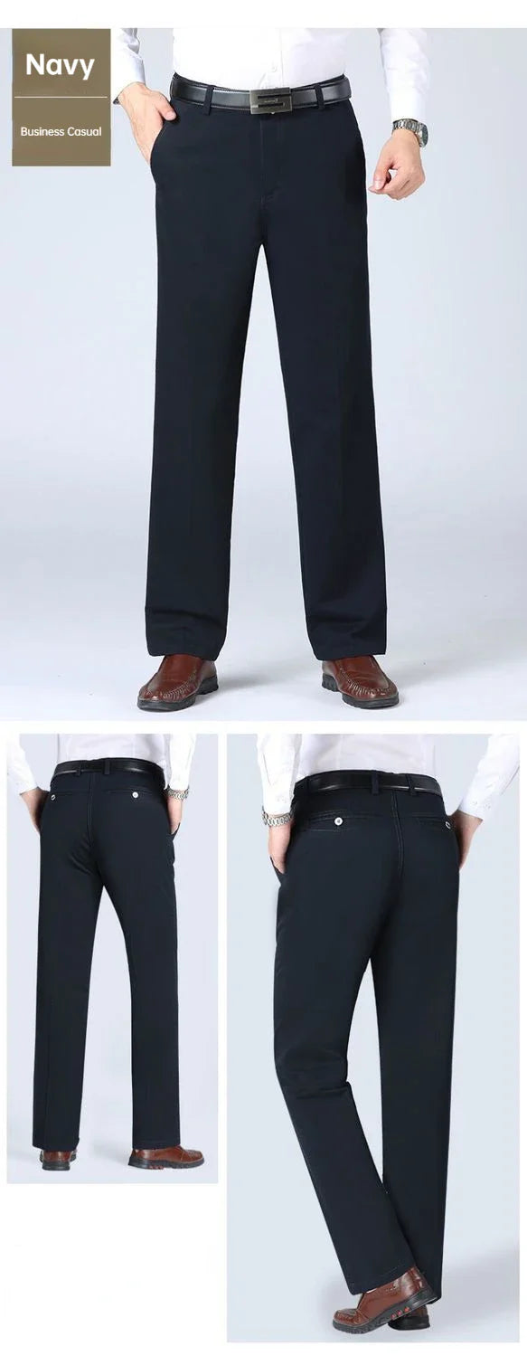 Mens Summer Thin Autumn Thick 100% Cotton Suit Pant Slacks High Waist Straight Loose Bland Solid Casual Business Pants GOZBKF