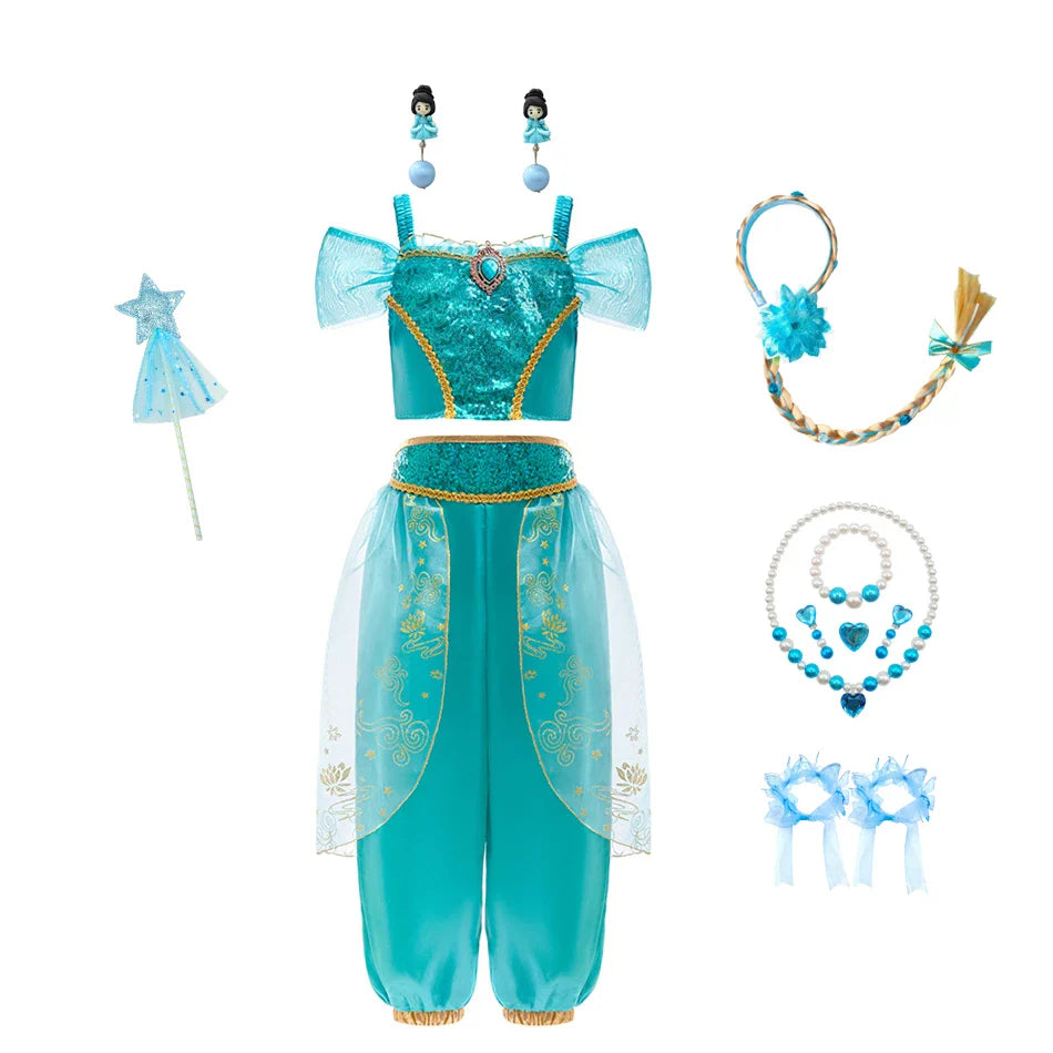 Girl Jasmine Two-piece Set Halloween role-playing Jasmine Princess Suit + Magic Lamp Props Stage Performance Costume