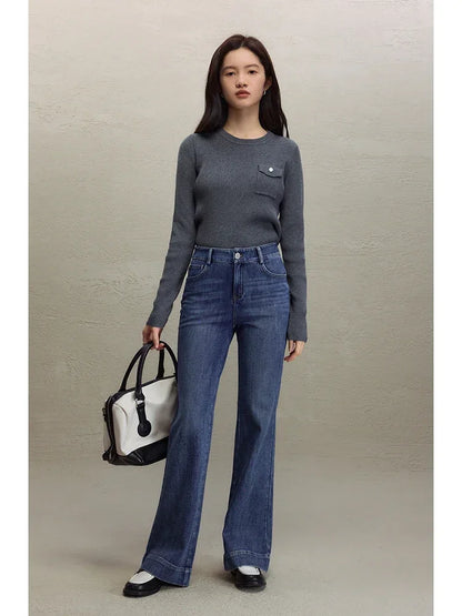Retro Style High-waisted Black Bootcut Jeans for Women 2023 Autumn Winter New High Street Tall Slim Long Pants for Female