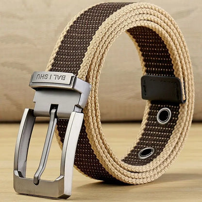 Men's Fabric Belt Canvas Belt for Drilled Webbing Casual Fashion Men's Trousers Belts Jeans Male Waist Belt Striped Strap HB072