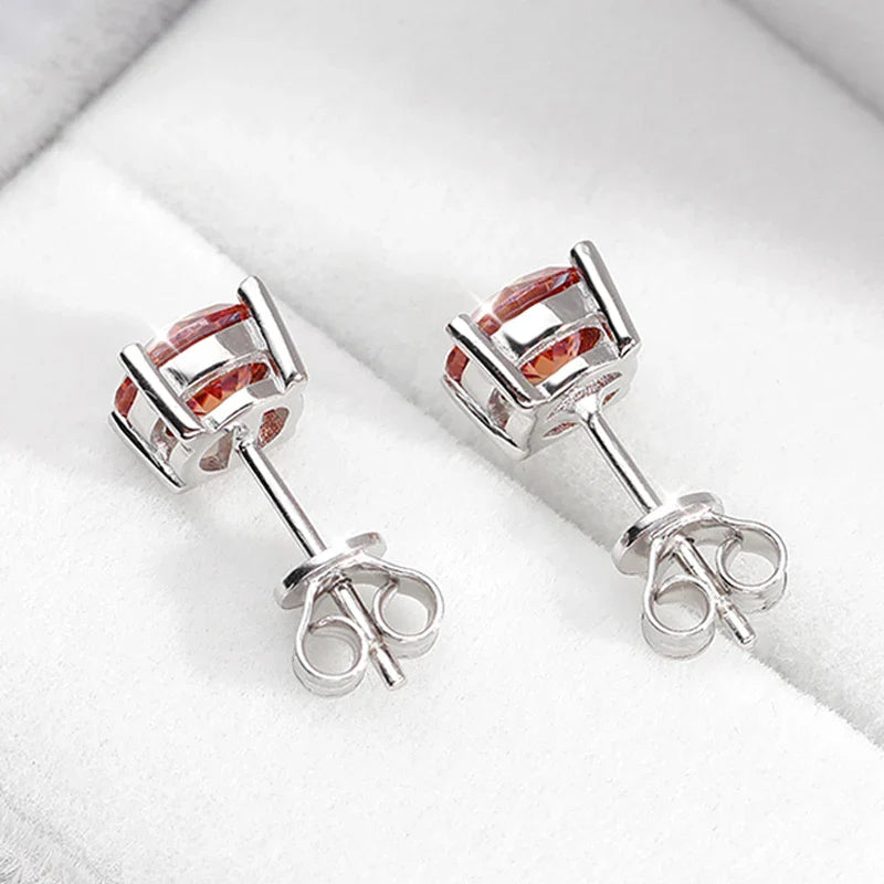 0.5-3CT Red Moissanite Stud Earrings for Women Luxury Jewelry S925 Sterling Silver Plated Platinum Party Ear Studs