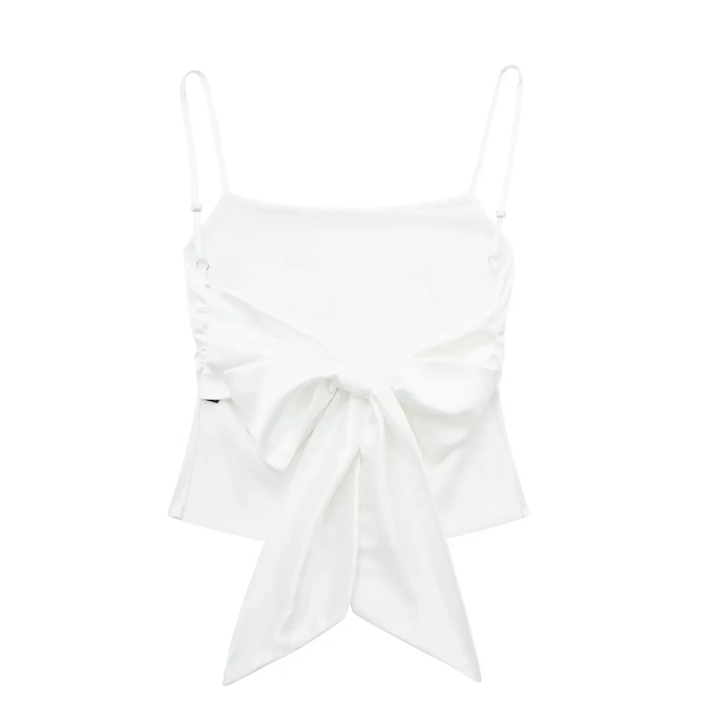 Women Summer Back Bow Solid Satin Backless Sling Crop Top Chic Female Sexy Clothing Streetwear Camis Mujer 2024 Fashion