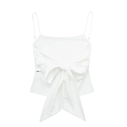 Women Summer Back Bow Solid Satin Backless Sling Crop Top Chic Female Sexy Clothing Streetwear Camis Mujer 2024 Fashion