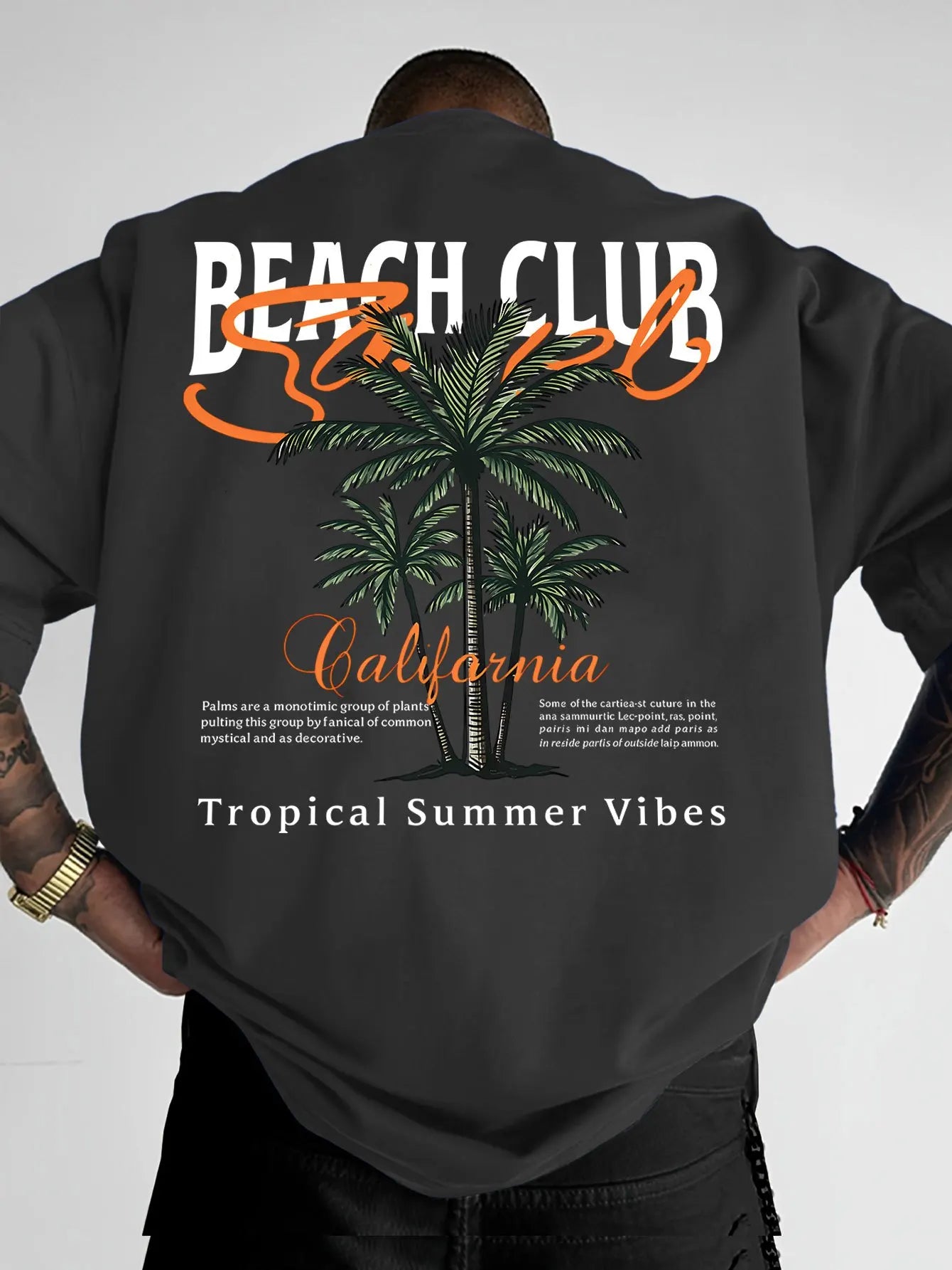 California Beach Club Palm Tree Print on Premium Soft 100% Cotton Mens T Shirt Perfect for Summer Tropical Casual Style
