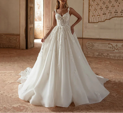 Lace Applique Sexy A-line Spaghetti Strap Tulle Wedding Dress Backless Bridal Gowns vestidos de novia Customized 2025