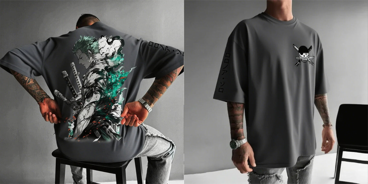 One Piece Zoro Anime Men's Short Sleeve T-shirt New Summer Cotton Streetwear Casual Top Graphic Tee Oversized Y2k Clothes Unisex