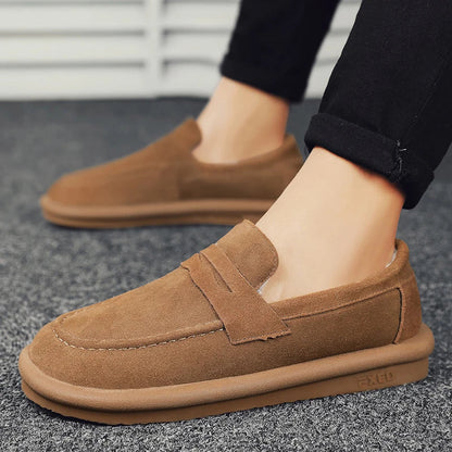 Winter Fashion Plush Men Loafers Outdoor Warm Men's Cotton Shoes Low-Top Casual Man Snow Boots with Fur Slip on Walking Footwear