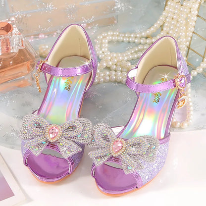 2026 Girls' Princess Sandals Children's Shoes Frozen Elsa Children's Shoes Girls Fashion Baby Pink Blue High Heel Shoes Size