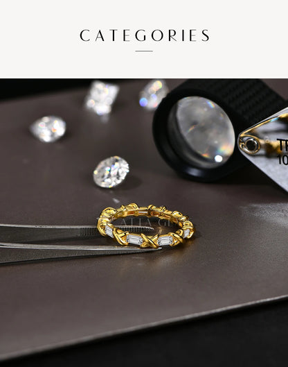 Moissanite Diamond Rings for Women Men D VVS1 Color Rectangle Cut S925 Sterling Silver Stackable Rings Wedding  Jewelry