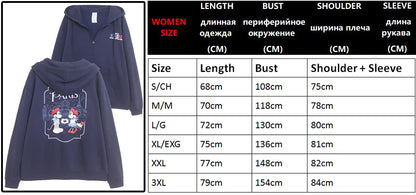 Mickey Mouse Paris Letter Cartoon Print Fleece Sweatshirt Fashion Unisex Women Pockets Hooded Zip Up Jumper Tops