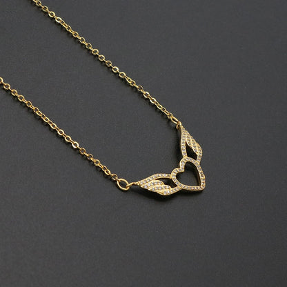 Delicate Women 24K Gold Plated Zircon Angel Wing Chain Pendant Necklace