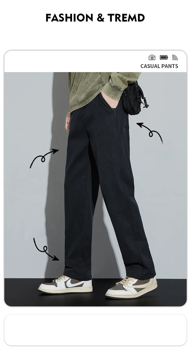 4 Colors New Straight Men's Pants Baggy Casual Lyocell Comfortable Stretch Trousers Male Wide Fashion Korean Pants Streetwear