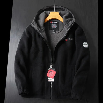 Thickened Double Layer Fleece Winter Jacket for Men with Hood Warm And Anti-Hail Norwegian Style Casual Loose Fit Jacket
